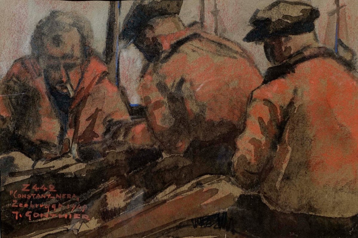 Jules Gonthier (1907-1968) - Zeebrugge 1949 – Pêcheurs du Constat-Nera --photo-2