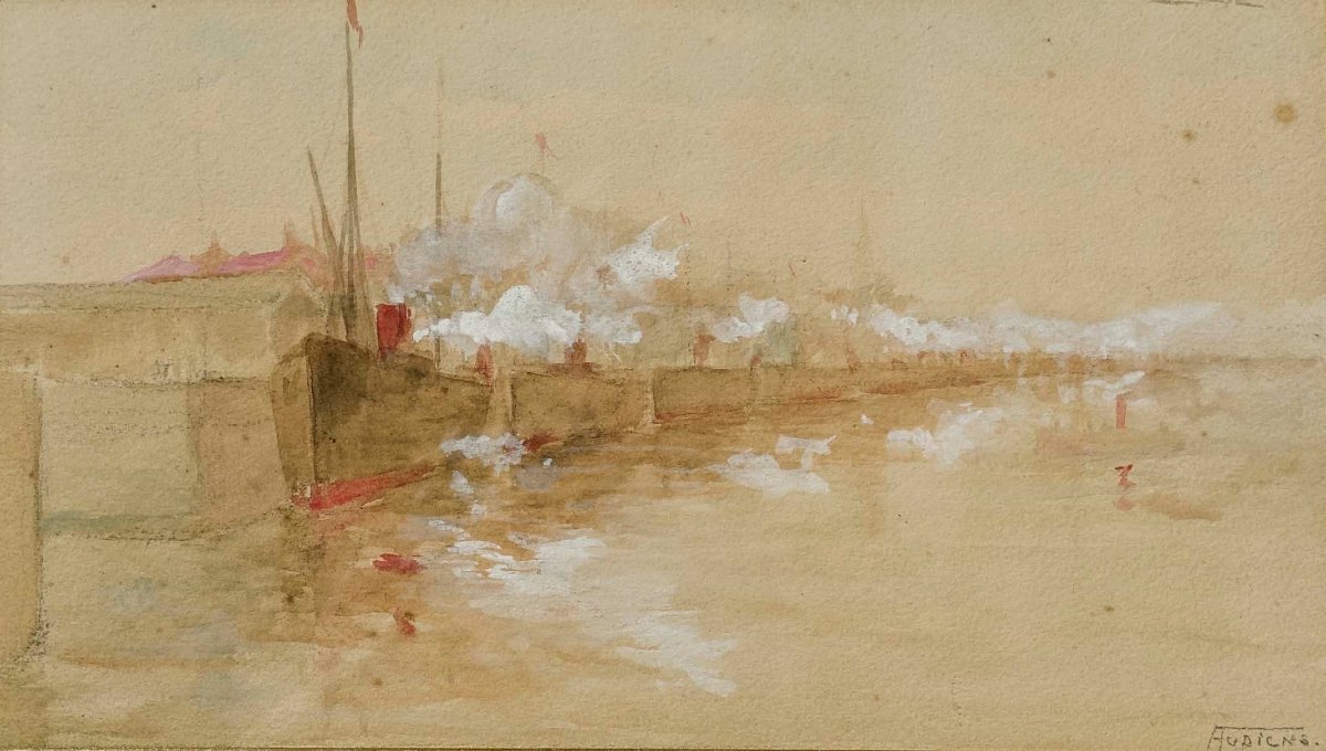 Cargos au Port 1890 - Signature à Déchiffrer -  Impressionnisme --photo-2