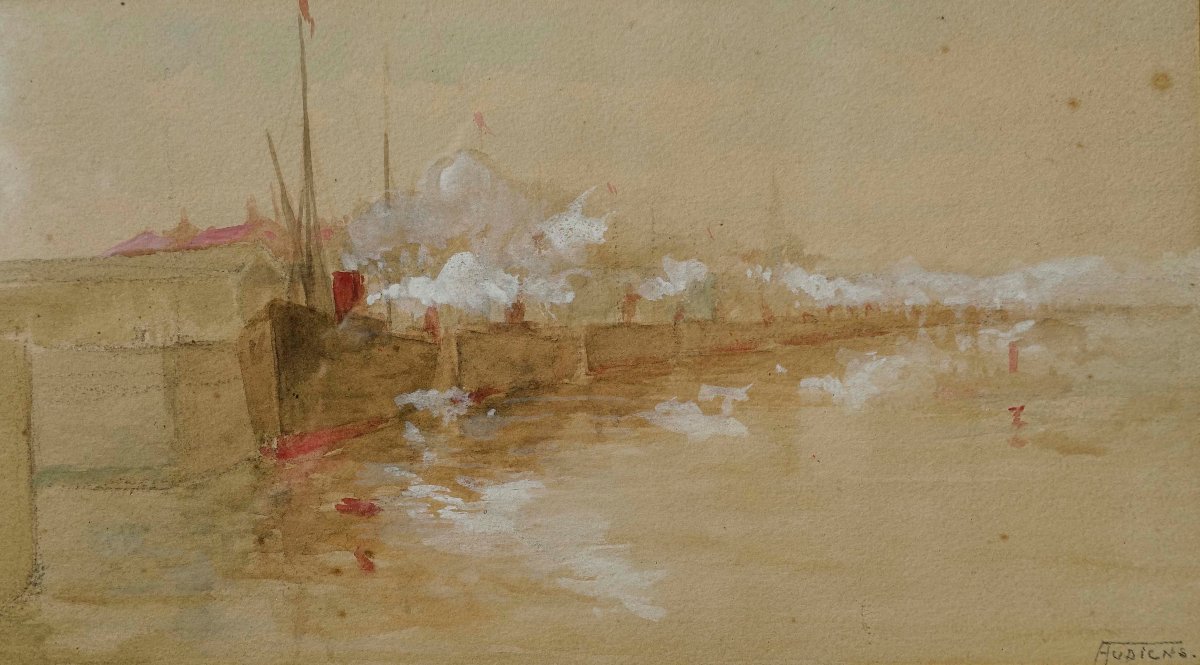 Cargos au Port 1890 - Signature à Déchiffrer -  Impressionnisme --photo-3