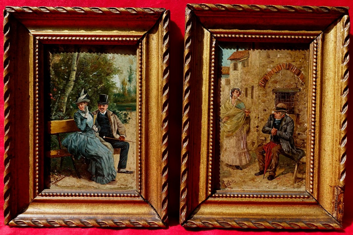 Lluis Rafols Olivellia &ndash; El&eacute;gants 1890 &ndash; Paire de Miniatures -