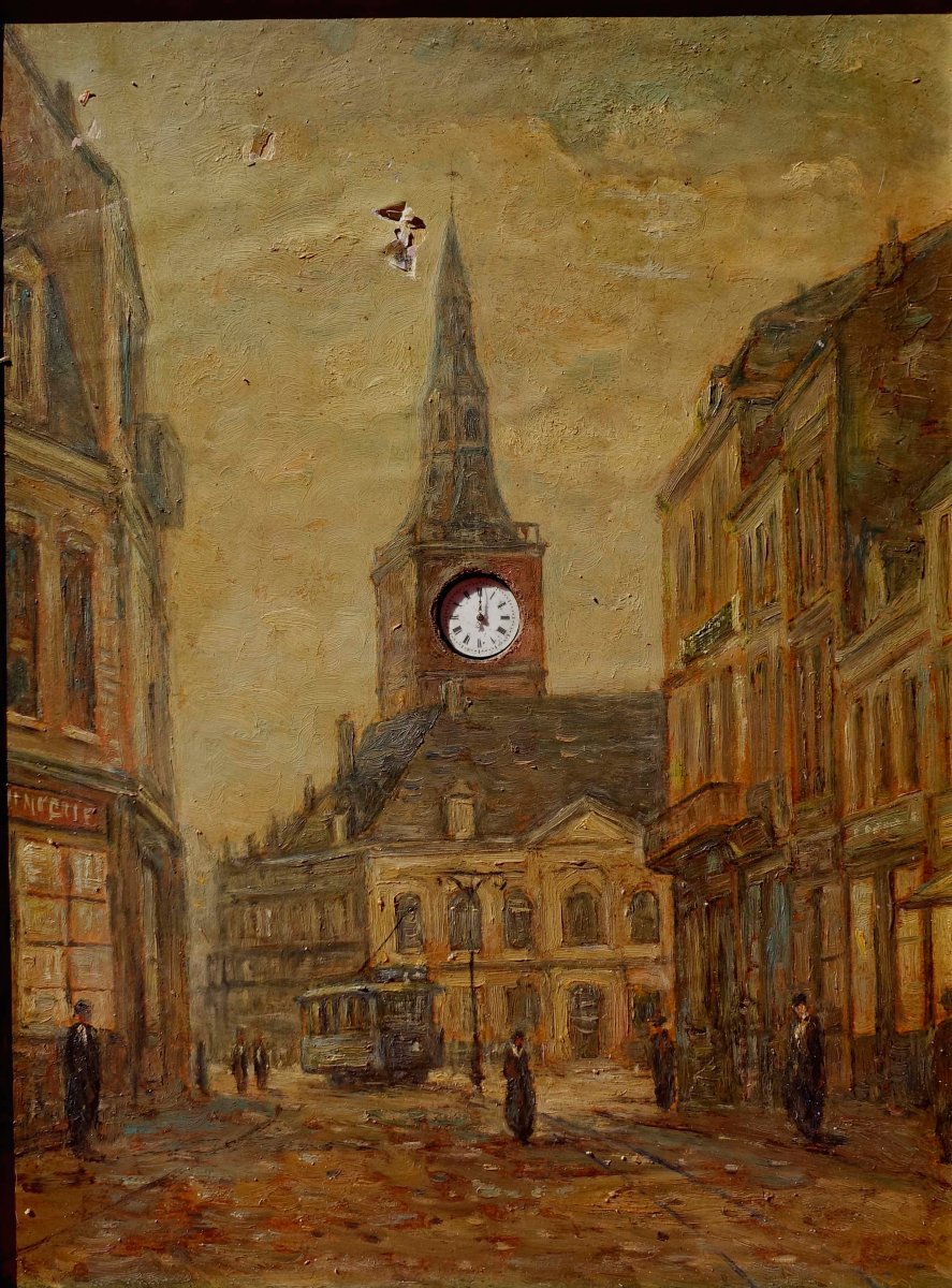 A Busy Street With A Tram, 1910 – With A Clock In The Bell Tower --photo-2