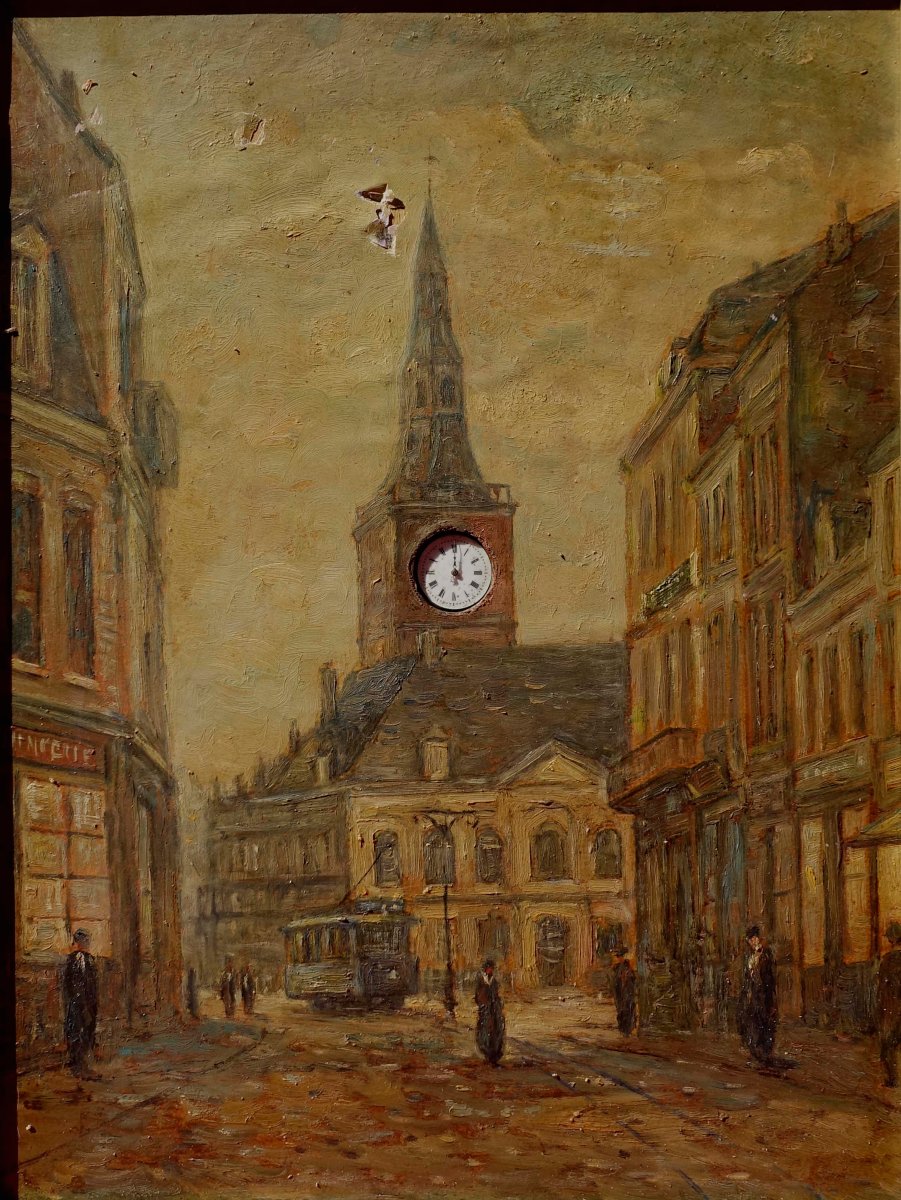A Busy Street With A Tram, 1910 – With A Clock In The Bell Tower --photo-8