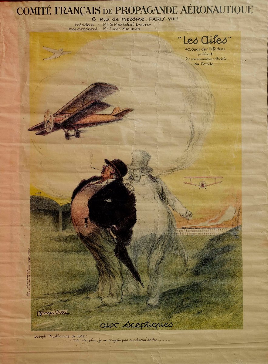 Aux Sceptiques de l'Aviation 1921 - Georges Villa - Affiche Originale --photo-2