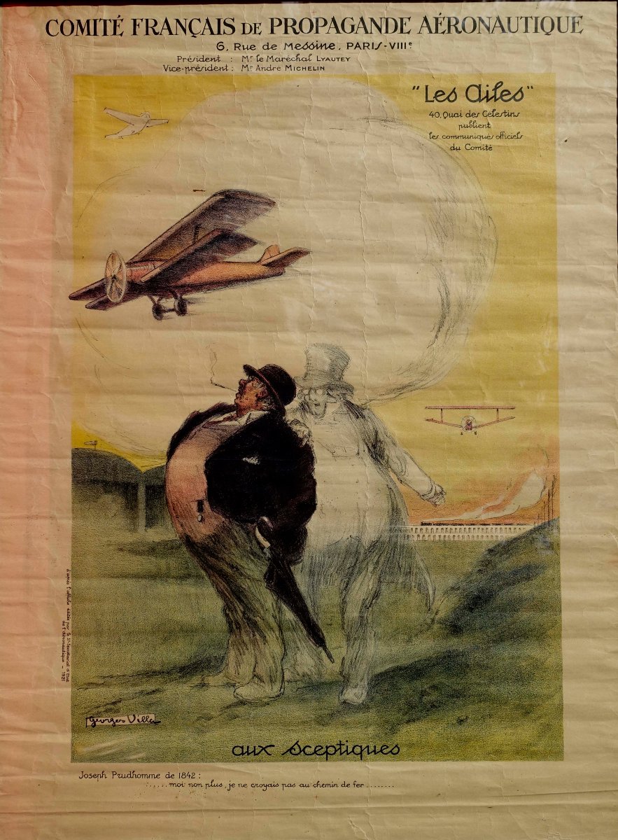 Aux Sceptiques de l'Aviation 1921 - Georges Villa - Affiche Originale --photo-3