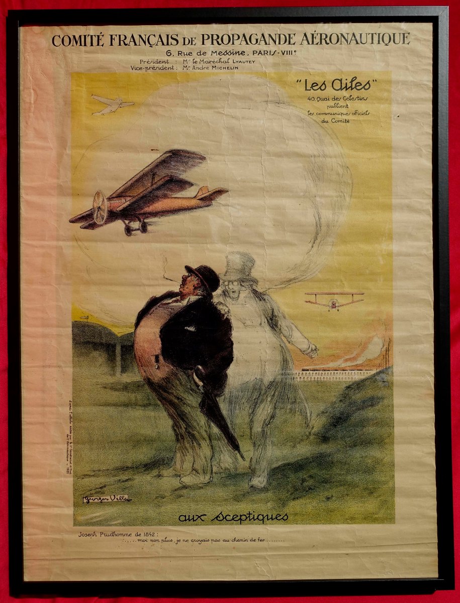 Aux Sceptiques de l'Aviation 1921 - Georges Villa - Affiche Originale -
