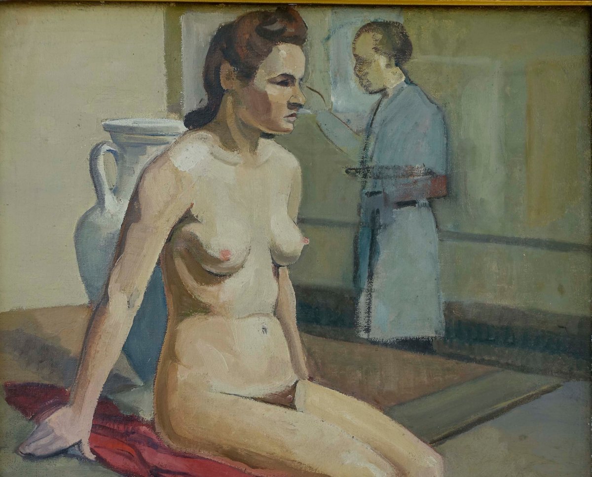 Self-portrait And Nudes In The Studio, 1940—a Pair—-photo-4