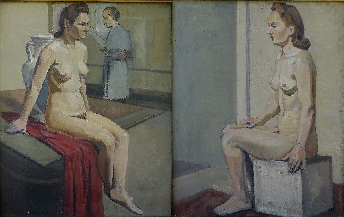 Self-portrait And Nudes In The Studio, 1940—a Pair—-photo-7