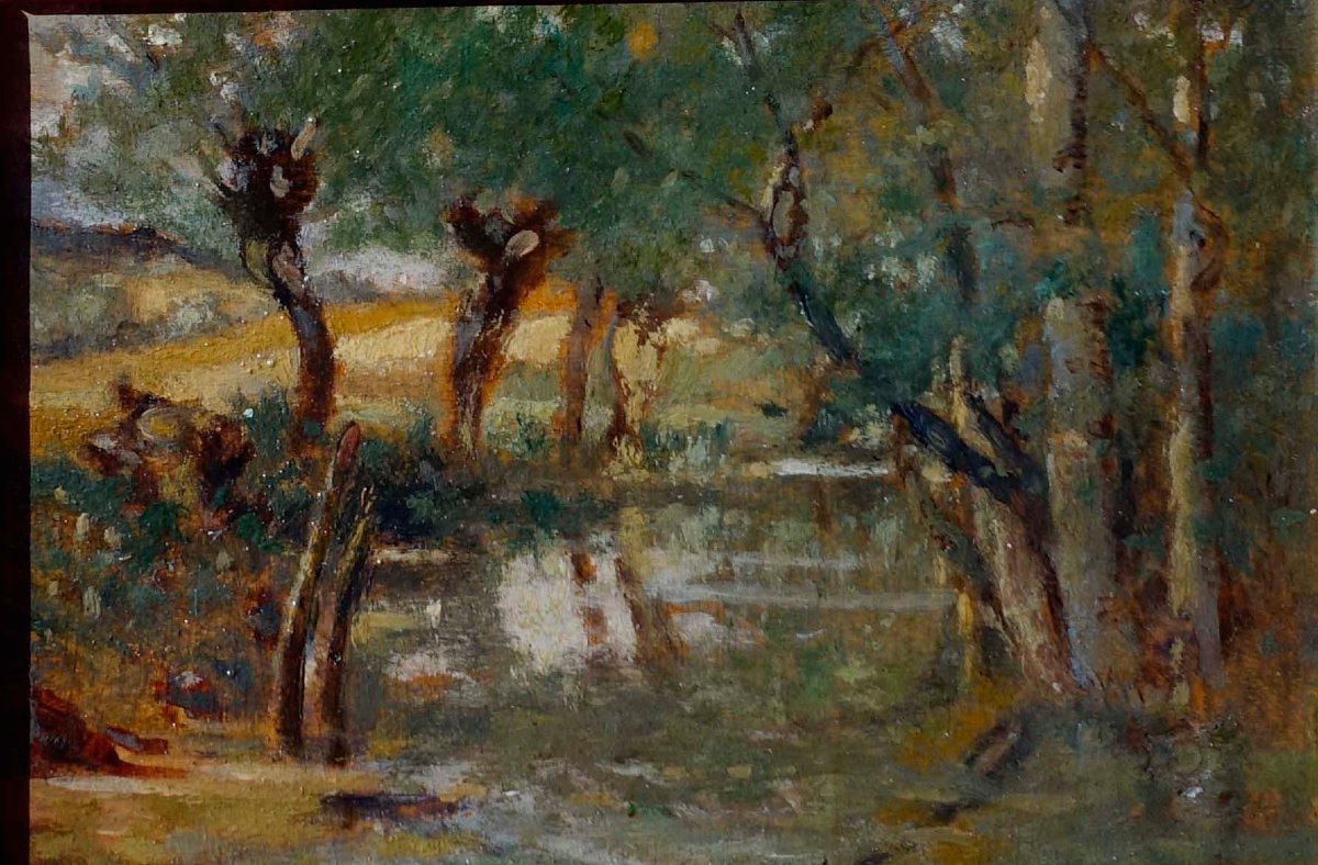 Maurice Jullien - Pair Of Miniatures, 1910 + 1 Small Barbizon, 1890 --photo-3