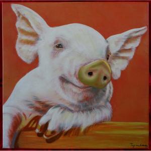 Tanya Van Achterberg - Happy Piggy - Canvas 80x80cm - 