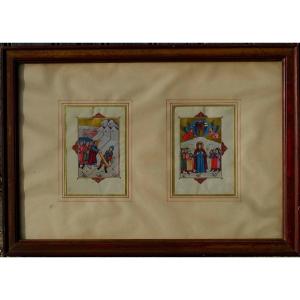 Paire d'Enluminures - Peintes Au XIXème Siècle -