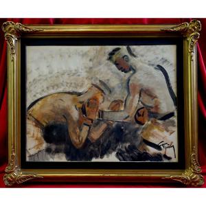 Les Boxeurs - Vers 1950 - Signature à déchiffrer -