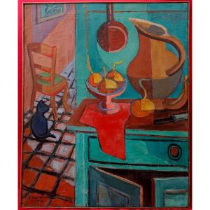 Jean Desfontaines - Composition Au Chat 1946 - (composition With A Cat)