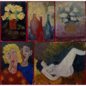 Harry Buyck (1928-2017) - Lot de 5 Huiles sur Panneaux 1942 à 1960