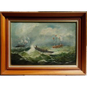 British Navy, Circa 1880 - Rowers And A Goodwin Light Ship -
