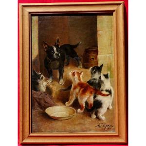 Modeste T'sjoen (1891–1980) - Dog And Kittens, 1916 -