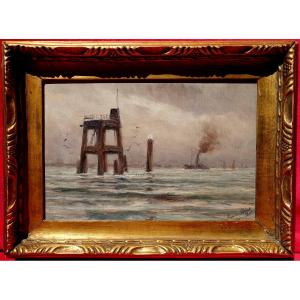 Romain Steppe (1859–1927) - On The Scheldt River Off Antwerp, 1890 -
