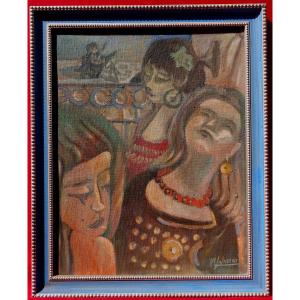 The Three Graces At The Concert, 1950 - Italian School, Signed Salomoni -