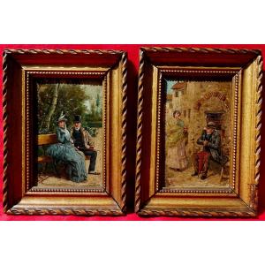 Lluis Rafols Olivellia – Elegants 1890 – Pair Of Miniatures -