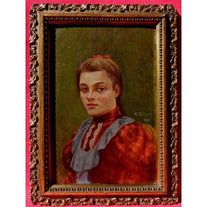 Victor Renault Des Graviers (1816–1905) - *the Red Dress*, 1898 – Small Format -
