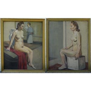 Autoportrait et Nus à l'Atelier 1940 - Une Paire -