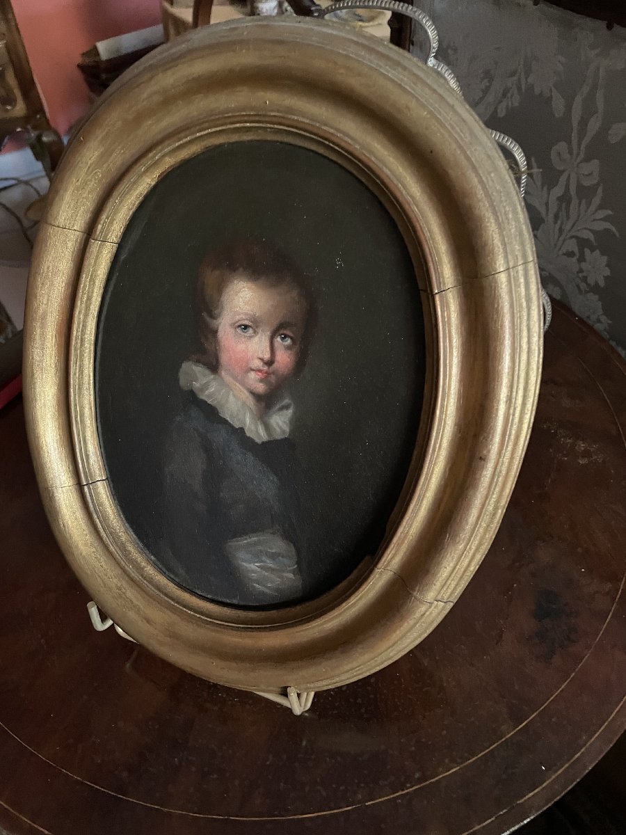 18th-century Painting On Wood—portrait Of A Child-photo-2
