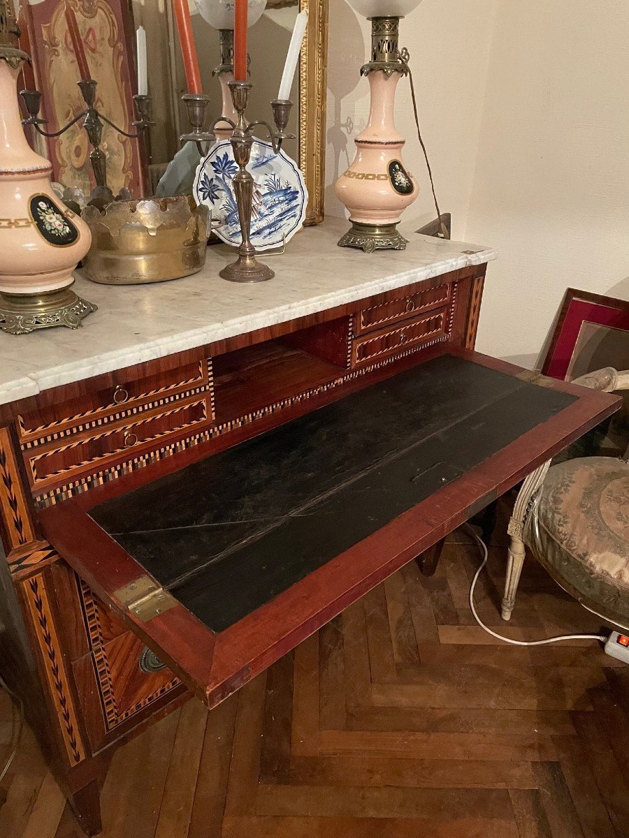 Exceptionnelle Commode d'époque Louis XVI - Marqueterie à La Reine-photo-2
