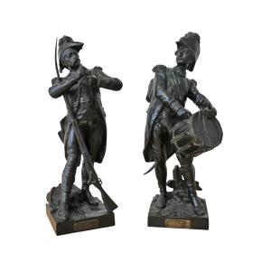 Paire De Bronzes d'infanterie Française Par H Dumiage