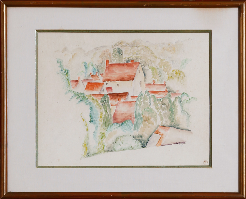 Léopold Survage, Village View, 1918, Watercolor And Pencil On Paper Signed And Dated