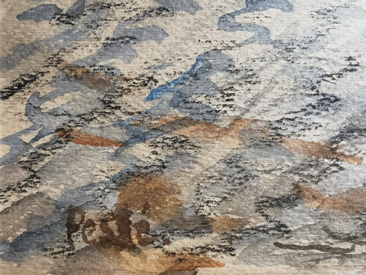 Jean Peské - Mont-saint-michel And Its Bay - Signed Watercolor, Post-impressionnism-photo-3