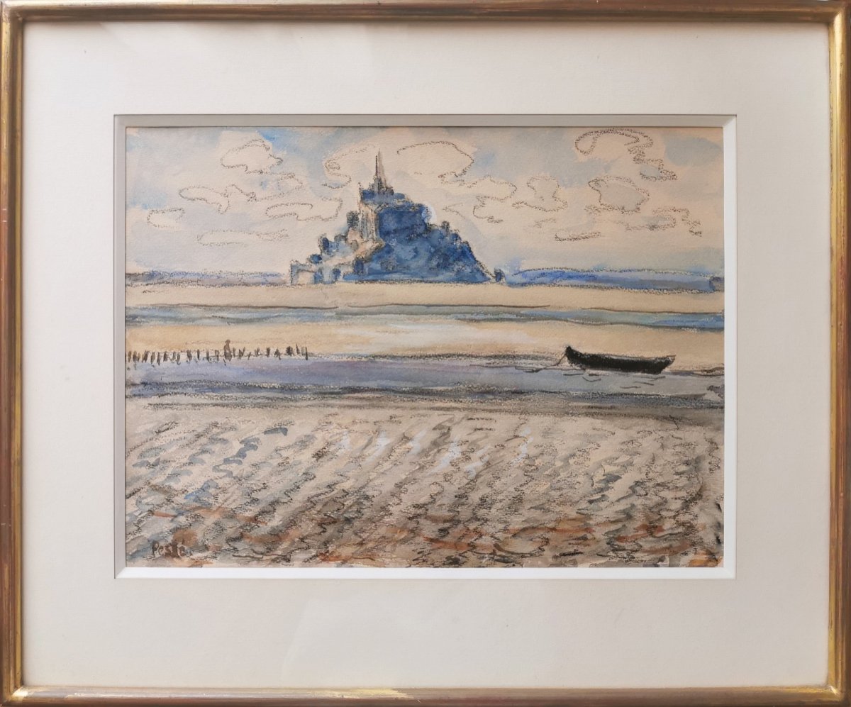 Jean Peské - Mont-saint-michel And Its Bay - Signed Watercolor, Post-impressionnism