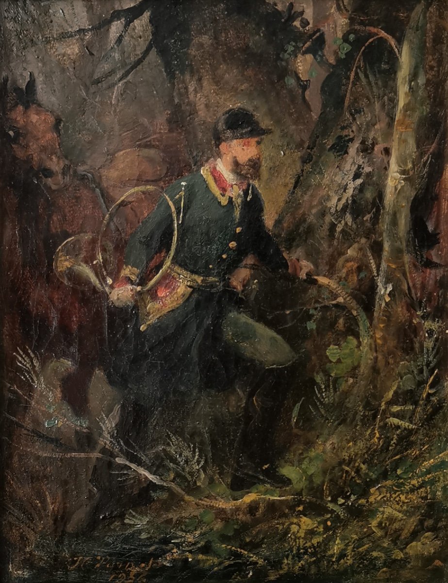 Horace Vernet, Vènery Scene, Ringer And His Horse, Marais Pontins, Hst Signed And Dated-photo-2