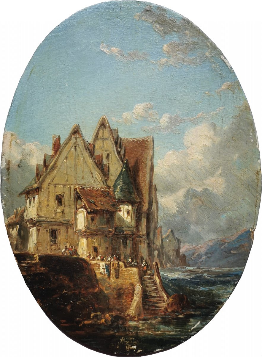 Eugène Isabey (attributed To) Romantic French School 19th Century, Norman Port Beaten By The Waves