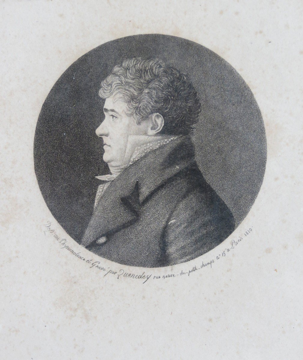 Edmé  Quenedey, 2 Physionotraces, portraits d’un homme et d’une femme 1er Empire, 1810-photo-2