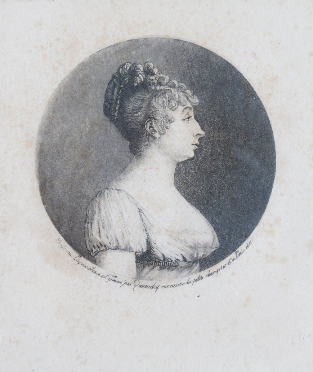 Edmé  Quenedey, 2 Physionotraces, portraits d’un homme et d’une femme 1er Empire, 1810-photo-3
