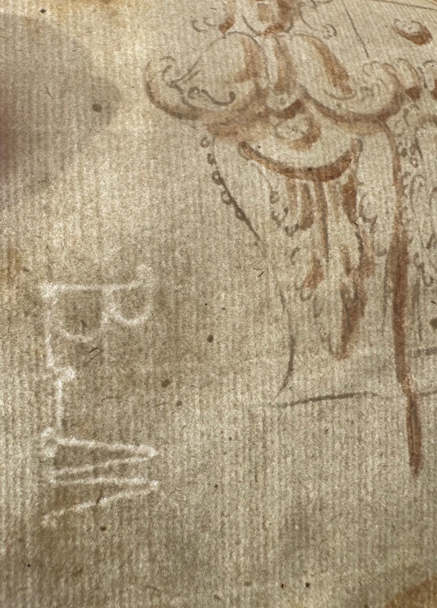 Ec. Italienne fin XVIe – XVIIe, plume, lavis d’encre brune, étude de motifs architecturaux-photo-2