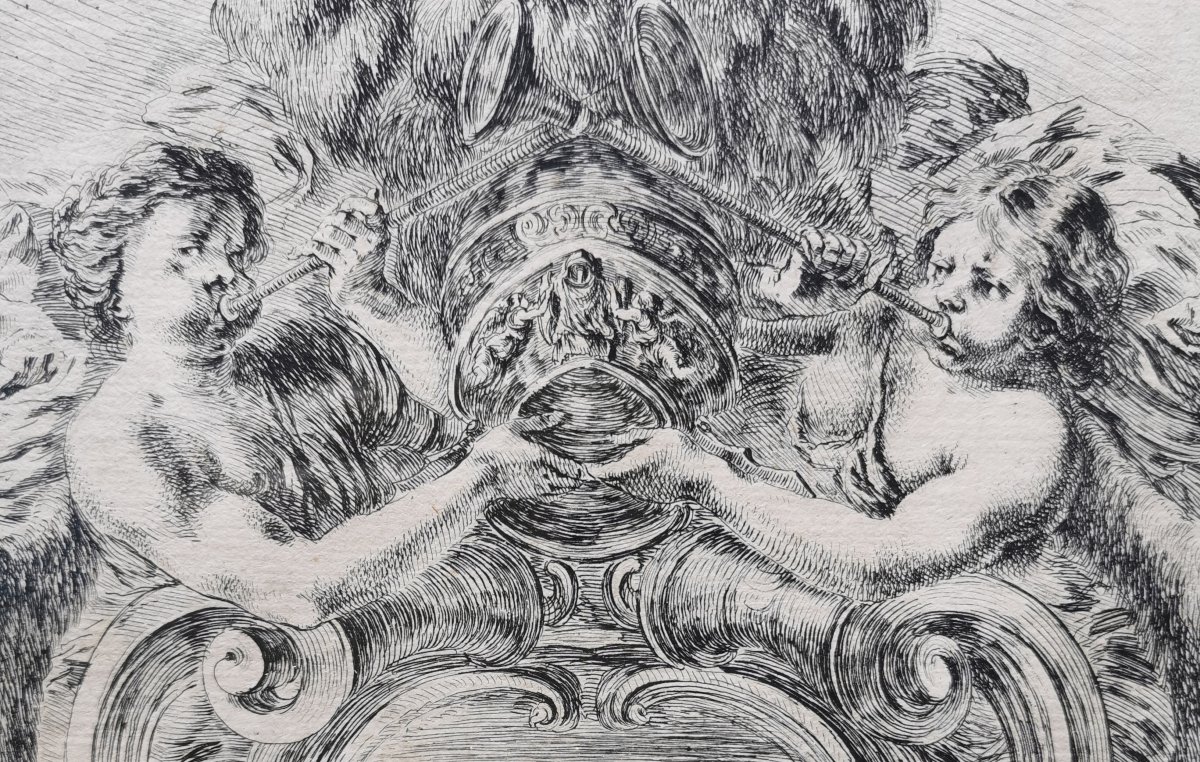 Stefano Della Bella, 2 Baroque Etchings 17th Century, 1646, Raccolta..cartele Et Ornamenti, N°5+3-photo-1