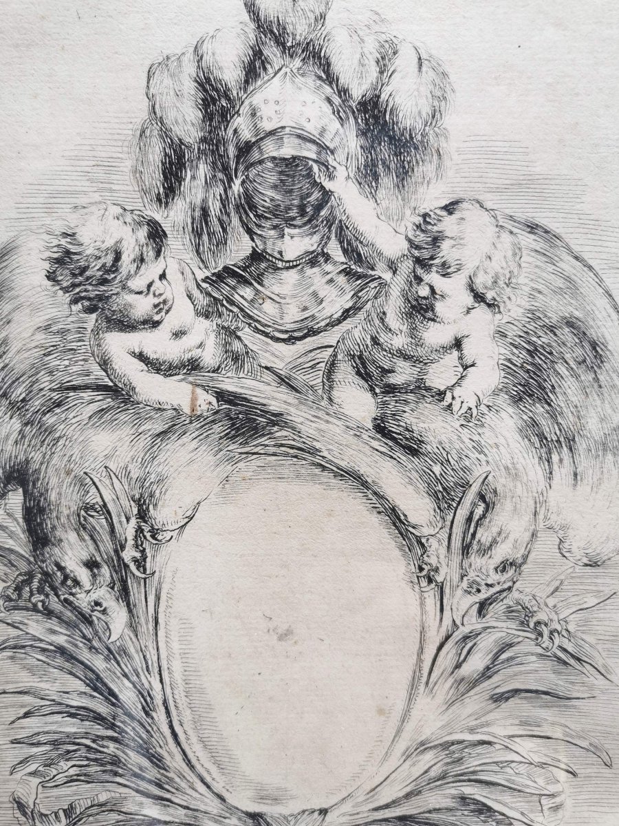 Stefano Della Bella, 2 Baroque Etchings 17th Century, 1646, Raccolta..cartele Et Ornamenti, N°5+3-photo-2