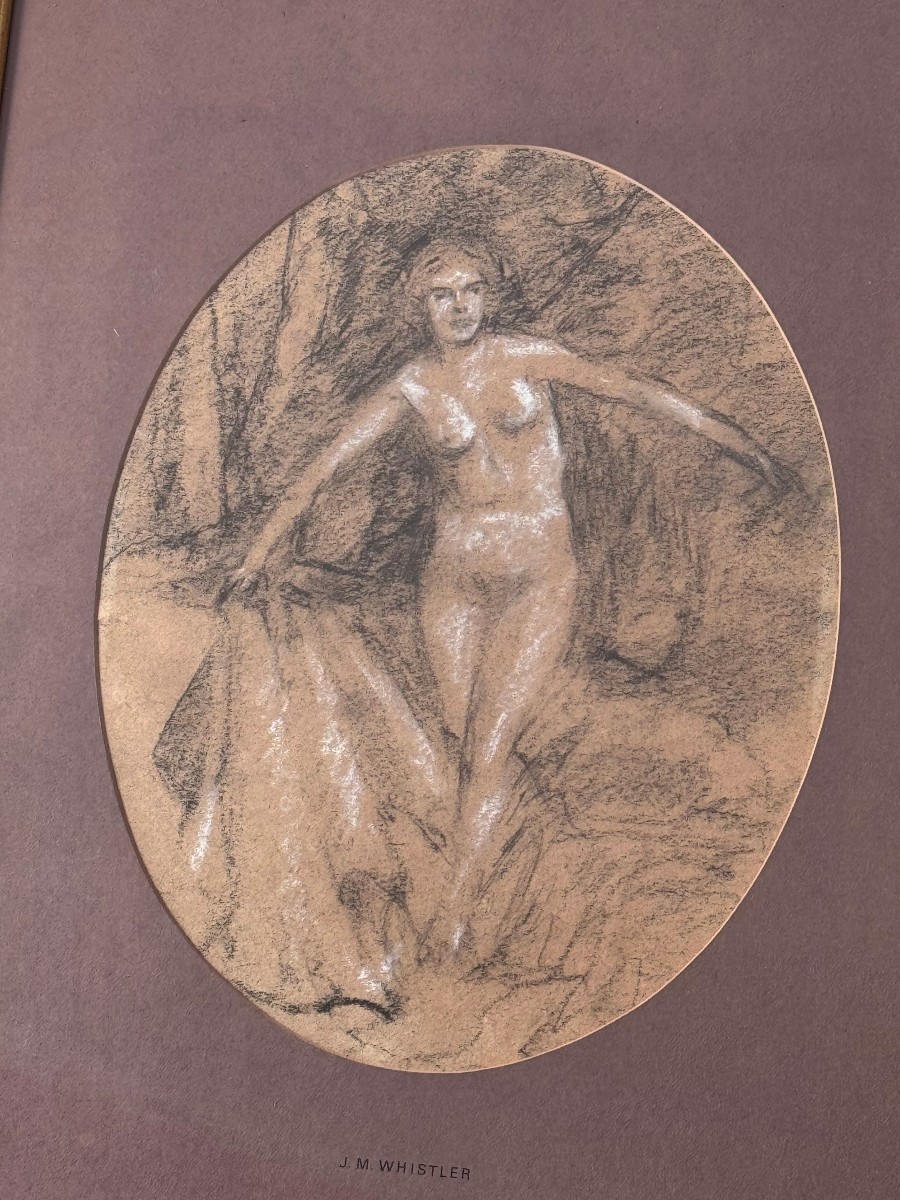 Jm Whistler (attr. To) 19th Century Drawing, Study Of A Nude Woman, Bathing In Nature, Circa Belle époque-photo-2