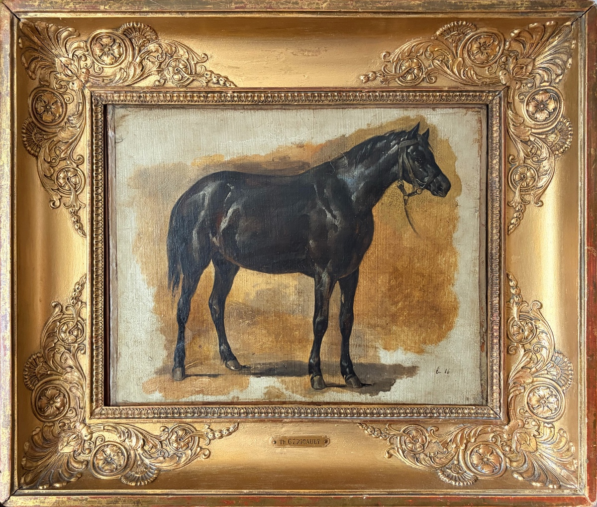 Théodore GÉRICAULT (attr.) Étude de cheval, robe noire à reflets bleus, de race persane, Huile