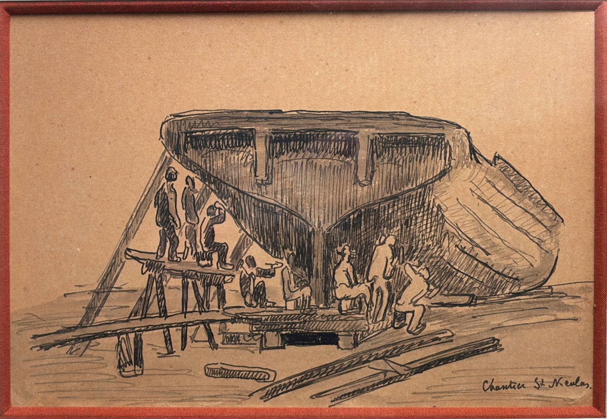 Jean PESKÉ, Chantier Saint Nicolas,  Dessin plume, lavis d’encre & crayon, Situé par l’artiste -photo-2