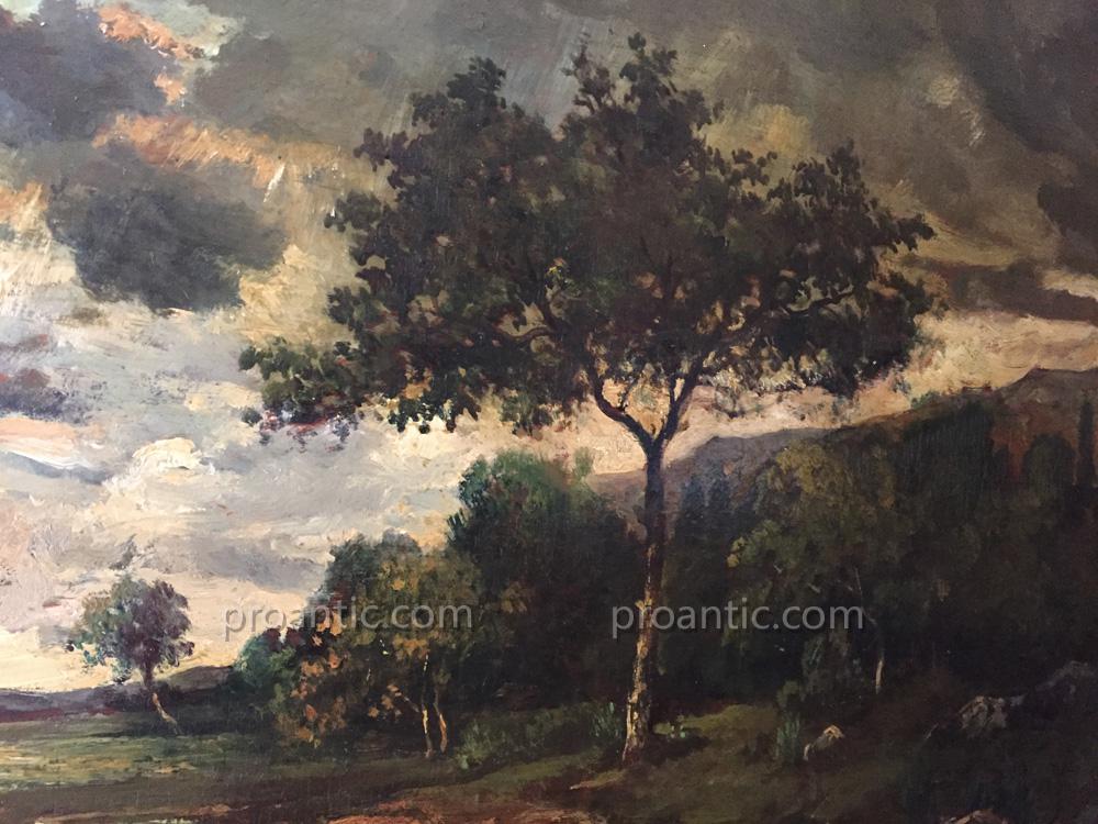 Théodore ROUSSEAU (cercle de), Paysage de fin d’orage, HSP monogramme TH R-photo-1