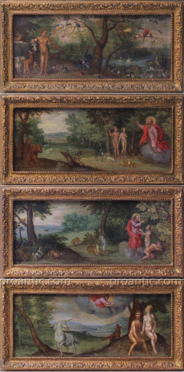 Jan Brueghel (attr) The Paradise, 4 Brass, Adam And Eve In The Garden Of Eden, Flanders 16th-xviii