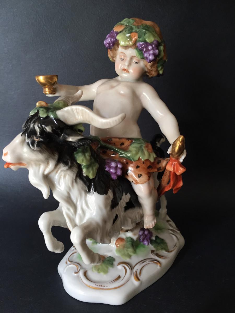 Bacchus (putti) Chevauchant A Goat, Saxe Porcelain, Manufacture Scheibe-alsbach