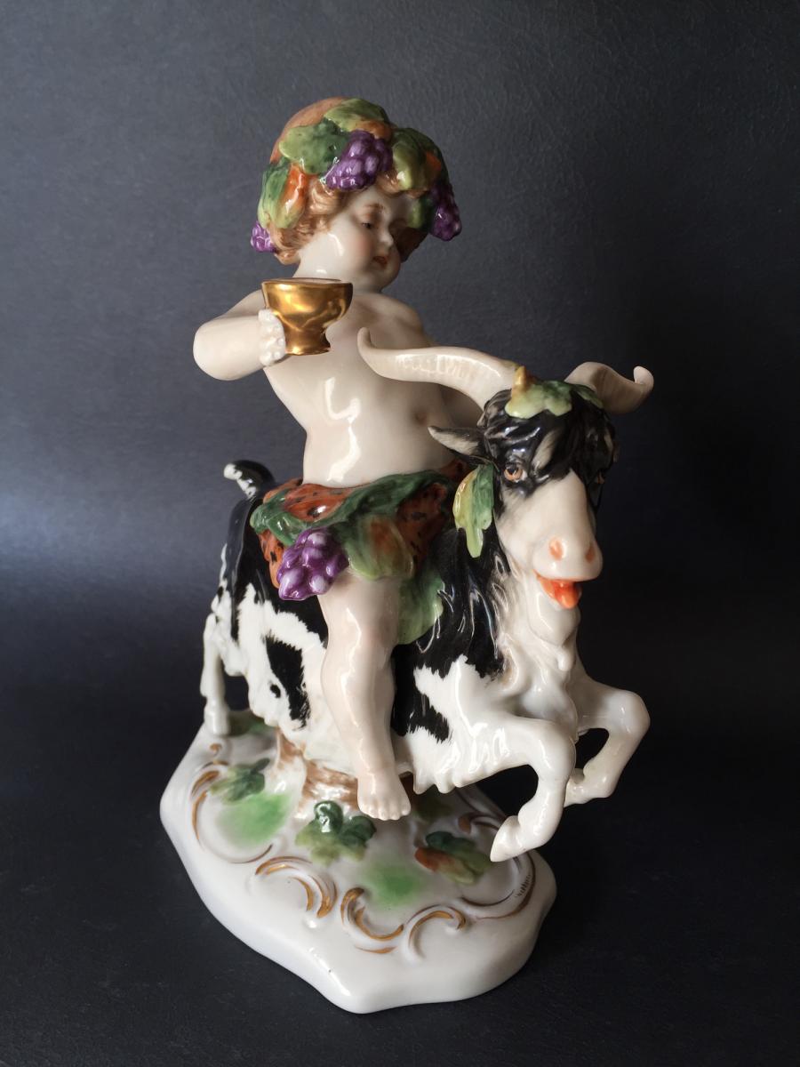 Bacchus (putti) Chevauchant A Goat, Saxe Porcelain, Manufacture Scheibe-alsbach-photo-3