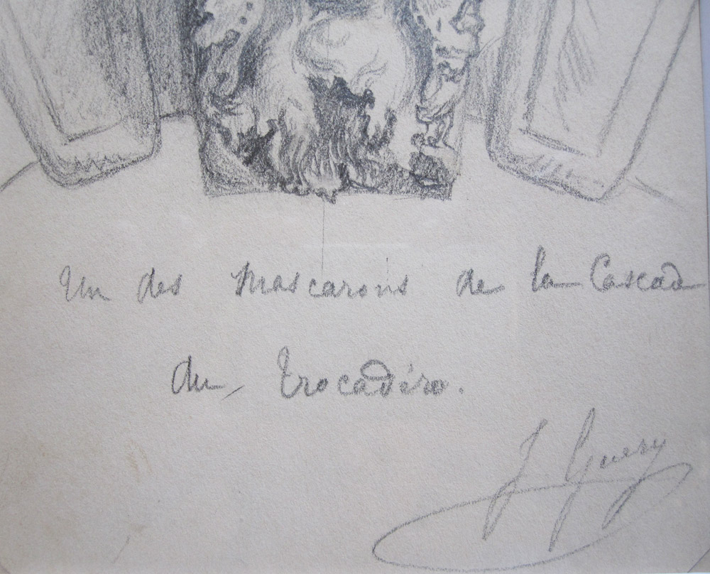 Mascaron (cascade From Trocadero), Pencil Drawing Signed Guéry, After Rodin-photo-3