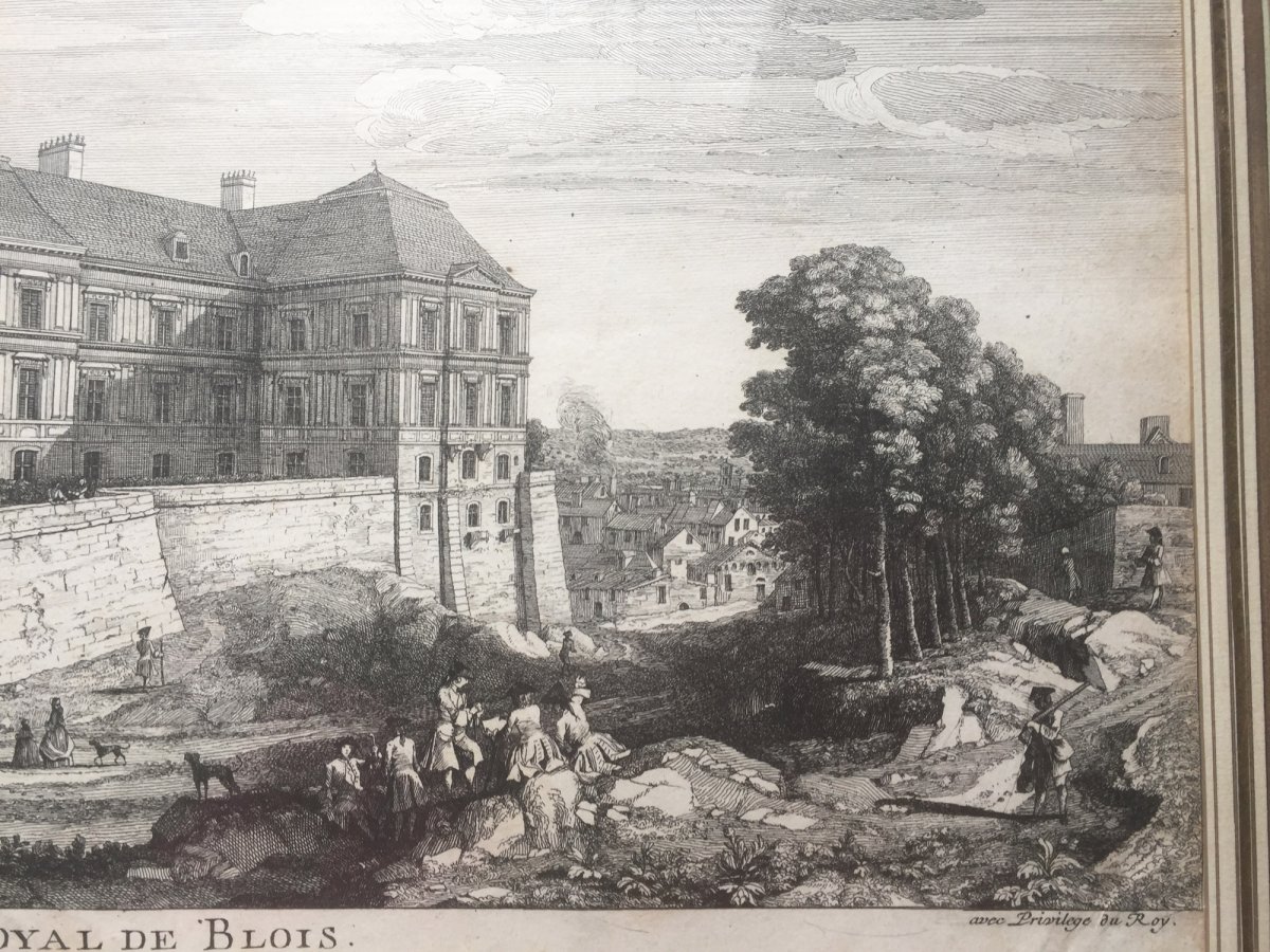 View Of The Royal Castle Of Blois, Country Side, Jacques Rigaud (1680-1754), Engraving Eighteenth-photo-3