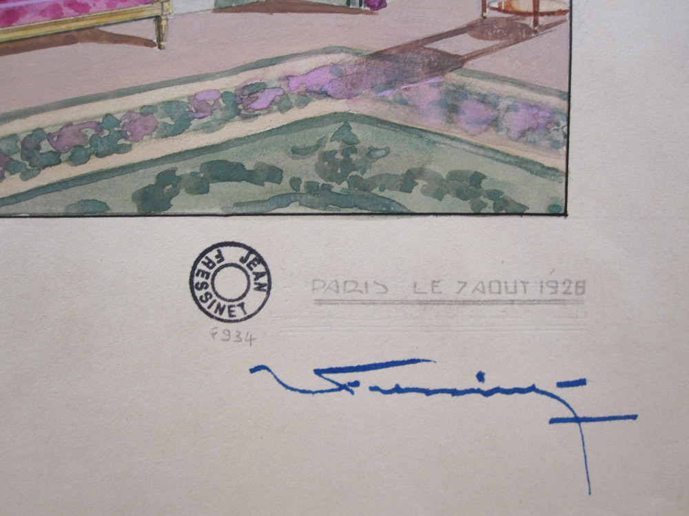 Jean FRESSINET, Salon boudoir de Mlle Field, Gouache Art déco signée,1928-photo-3