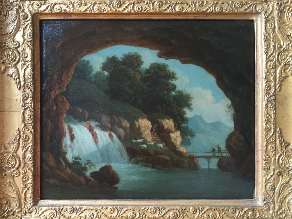 Ecole Française Préromantique Vers 1800 (fin XVIIIe), Cascade (tivoli ?) Vue Depuis Une Grotte-photo-2