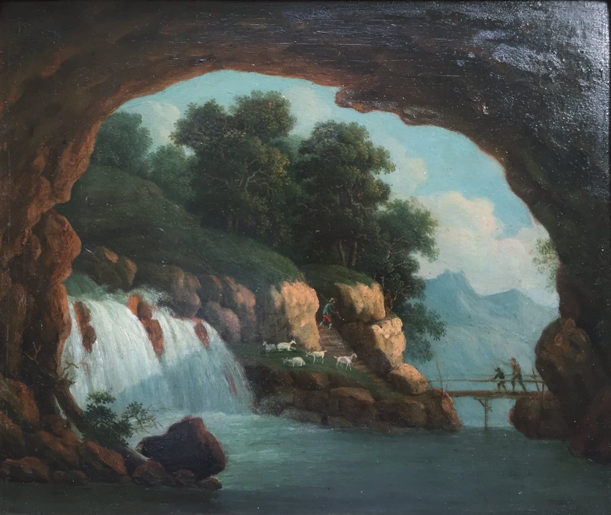 Ecole Française Préromantique Vers 1800 (fin XVIIIe), Cascade (tivoli ?) Vue Depuis Une Grotte-photo-3