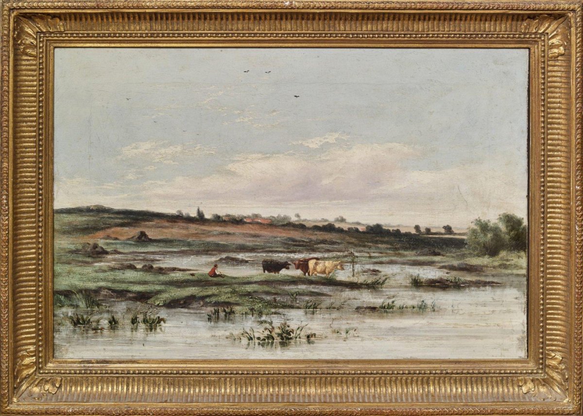 Ecole de Barbizon, Charles-François Daubigny (1817-1878) cercle de, Scène de pâturage